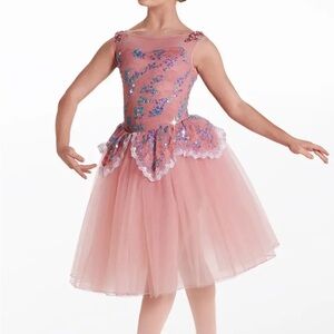 Weissman Peach and Blue Sequin Dance Costume